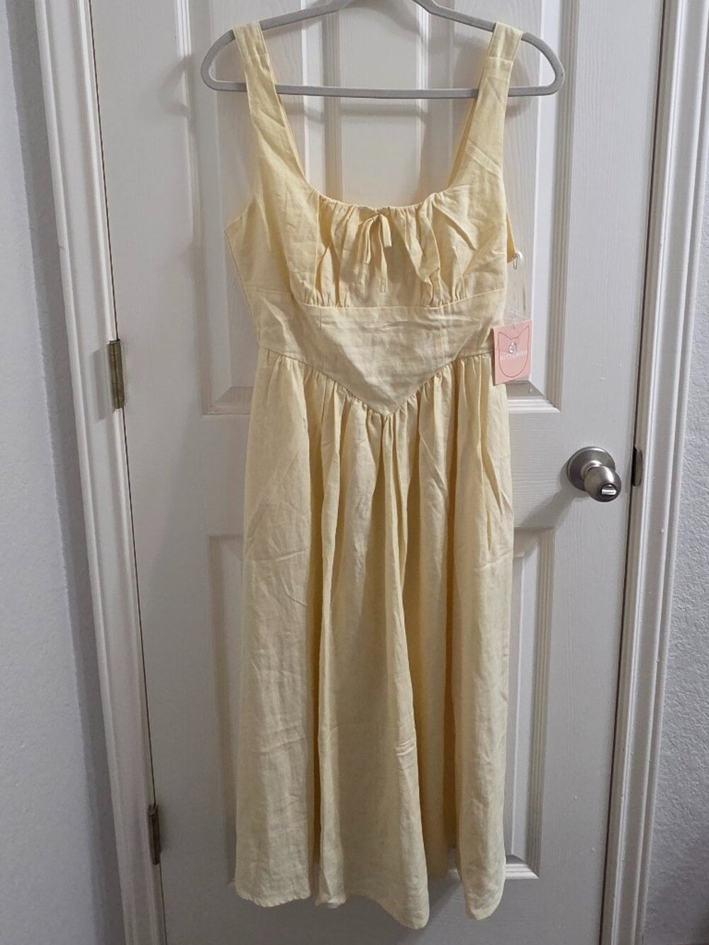Kittenish Butter Yellow Linen Blend Midi Dress NWT Size S